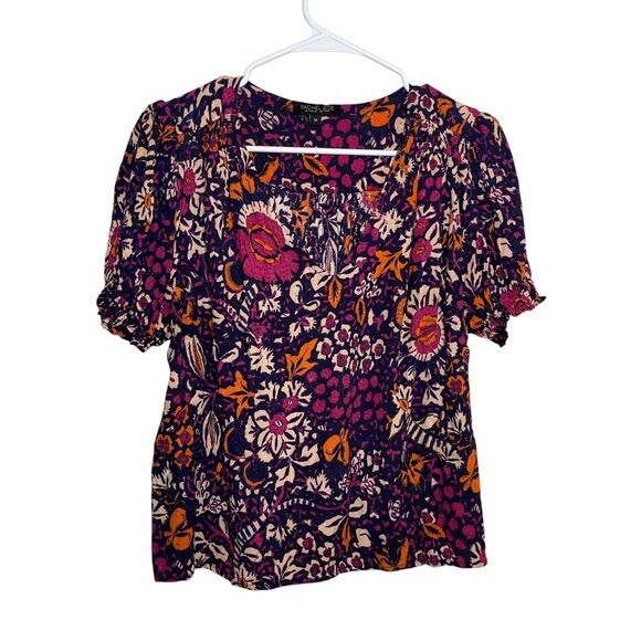 Rachel Zoe Blouse Women's Medium V-Neck Floral Boho Short Sleeve Shirt - Picture 1 of 10